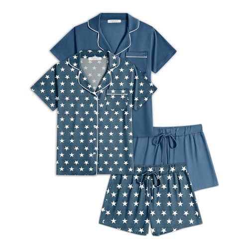 Ekouaer 2 Pack Womens Pajamas Set Button Down Summer Sleepwear Short Sleeve Comfy Pjs Loungewear Set
