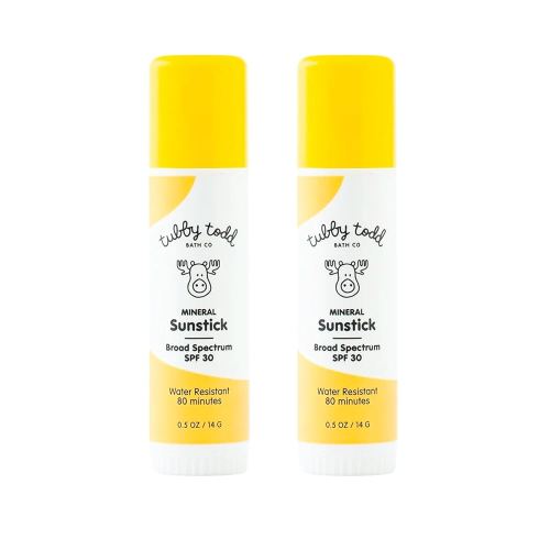 TUBBY TODD Mineral Sunstick - Broad Spectrum SPF 30 Sunscreen for Kids - Water-Resistant Stick Sunscreen for Body & Face - Safe for Sensitive Skin - 2 Pack, 0.5 oz