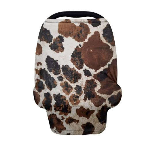 Wanyint Brown Black Cow Print Stretchy Baby Car Seat Covers Carseat Canopy Baby Breastfeeding Stroller High Chair Shopping Cart Cover, Multi Use Nursing Scarf Infant Stroller Cover