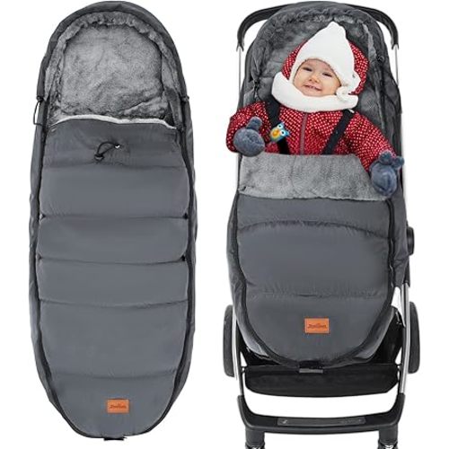 Zooawa Stroller Bunting Bag Universal, Waterproof Baby Stroller Footmuff, Christmas Gift Stroller Sleeping Bag for Cold Weather, Extra Thick, Fits 6-36 Months Baby, Gray