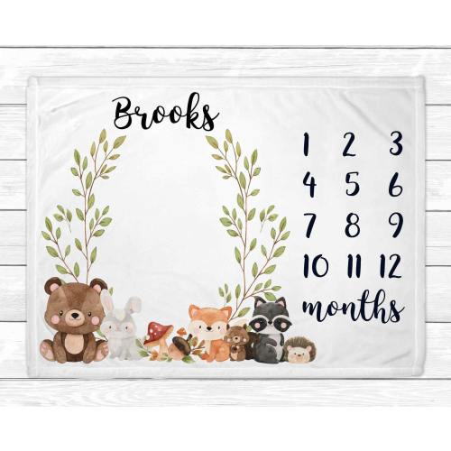Woodland Monthly Baby Milestone Blanket - Monthly Baby Blanket - Woodland Animals Newborn Nursery - Baby Age Blanket - Baby Shower Gift