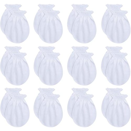 RATIVE No Scratch Mittens 100% Cotton for Newborn Baby 0-6 Months Boys Girls - 12 Pairs/White