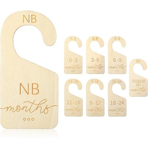 8 Pcs Baby Clothes Dividers for Closet Organizer Wooden Baby Hangers with Size Dividers Baby Closet Size Dividers Double-Sided Nursery Closet Dividers from Newborn to 24 Months for Hanging Clothes