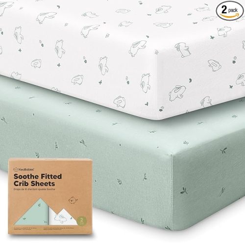 KeaBabies 2-Pack Organic Crib Sheets for Boys, Girls - 52x28 Fitted Crib Mattress Sheet Neutral, Breathable Jersey Cotton Cover for Baby Bed, Toddler Mattress, Soft & Cute Prints (Bunnies)