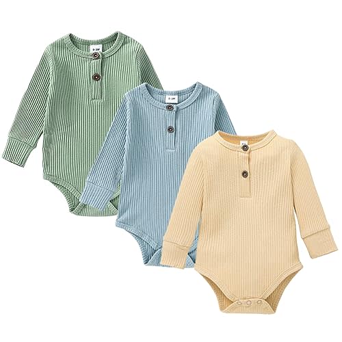 SUITBOY Baby Boy Ribbed Bodysuit Short Sleeve Solid Romper Newborn One Piece Jumpsuit Baby Ribbed Clothes/Outfits 0-18 Months