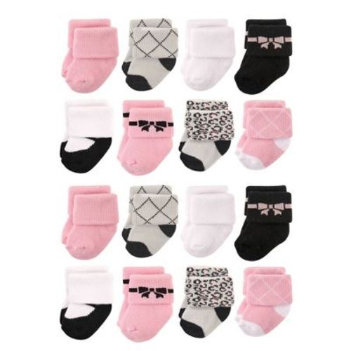 Hudson Baby Cotton Rich Baby Terry Socks 16-Pack, Pink Gray Stripe, 6-12 Months