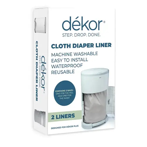 Diaper Dekor Cloth Diaper Liner | 2 Count | Gray | Perfect for Cloth Diapers | Just Step – Drop – Done | Quick & Easy to Replace | Fits the Diaper Dekor Plus Hands-Free Diaper Pail | Machine Washable