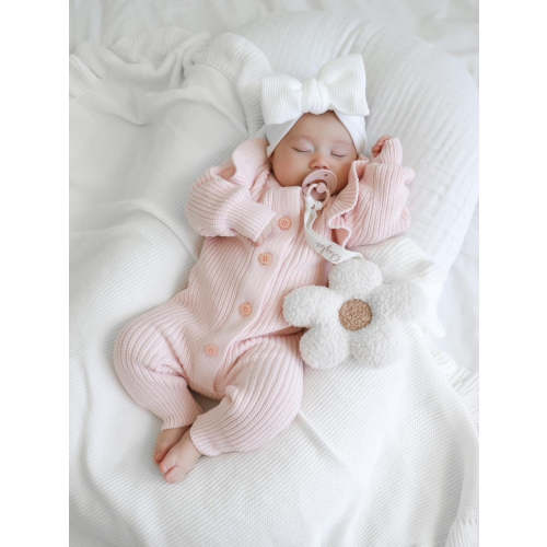 LONG FLUTTER RIBBED ROMPER | PINK
