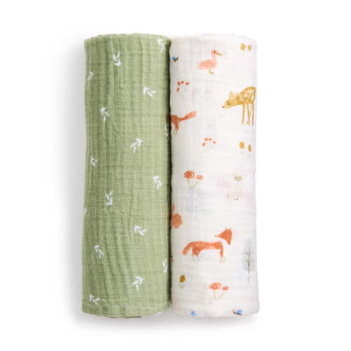 aden + anais Essentials Muslin Swaddle Blankets, Newborn Receiving Blanket for Swaddling, 100% Cotton Baby Swaddle Wrap, 2 Pack, Sage Woodland, Green, Unisex