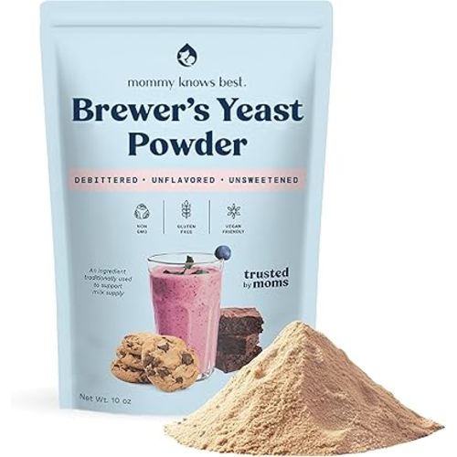 Mommy Knows Best Brewer's Yeast Powder for Lactation Support for Breastfeeding | Mild-Tasting, Debittered, Delicious in Lactation Cookies, Smoothies, Lactation Recipes, Gluten-Free, 10 oz