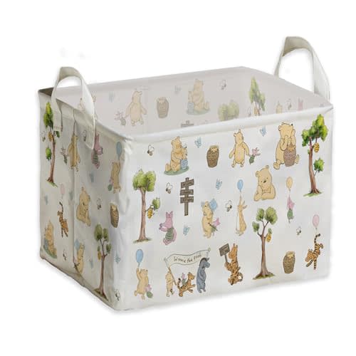 ZsaTuiy Winnie Storage Nursery Basket,Large squarecanvas Laundry Hamper WithWinnie baby Stuff A Waterproof PECoating, Foldable, Bathroom and Bedroom SetClothes ,Toys Bin, Baby Nursery HamperDecor