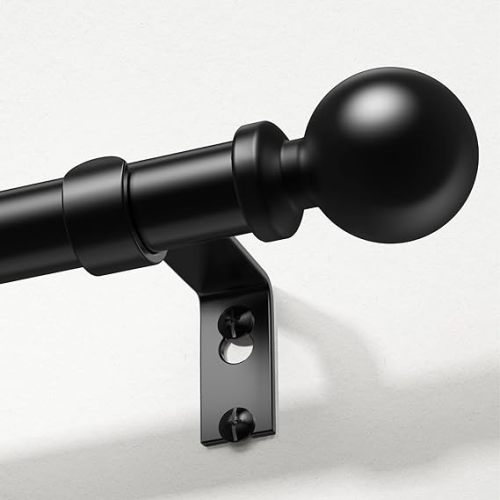 Curtain Rods 48 to 84 Inch, Black 1 Inch Adjustable Heavy Duty Curtain Rods for Windows, Decorative Modern Window Treatment Rod, Telescopic Splicing Metal Drapery Pole, Easy Installation
