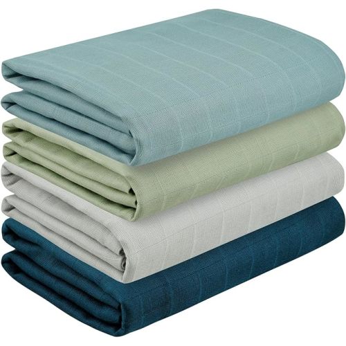 Featherhead™ 100% Cotton Muslin Swaddle Blankets for Baby Girl - Large 47”x 47” - Pre-Washed, Soft, & Breathable - Newborn Essential & Perfect Baby Registry Gift (4 Pack - Blue Solids)