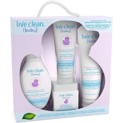 Live Clean Baby Skincare Essentials Gift Set, Soothing Oatmeal Relief, 4 Piece