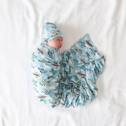 Infant Posh Planes Swaddle And Beanie Set - Posh Peanut
