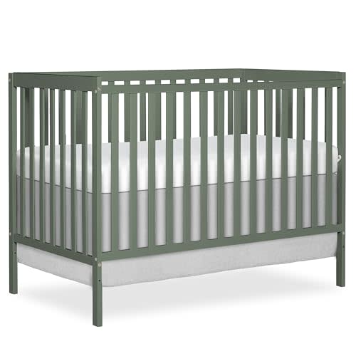 Dream On Me Synergy 5-in-1 Convertible Full-Size Baby Crib with Toddler, Day & Full Bed Conversion in Meadow Green, GreenGuard Gold & BSA, 3 Mattress Heights, Sustainable Pinewood