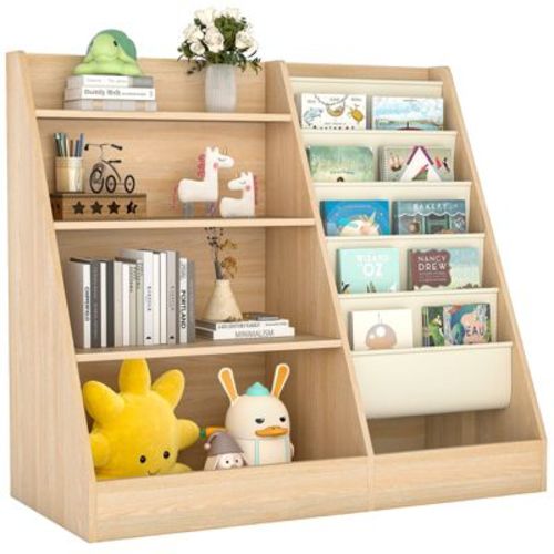 SUGIFT 4-Tier Kids Bookshelf and Toy Storage, 5 Layer Fabric Toddler Bookshelf, Kids Toy Storage Organizer, Sling Kids Bookcase