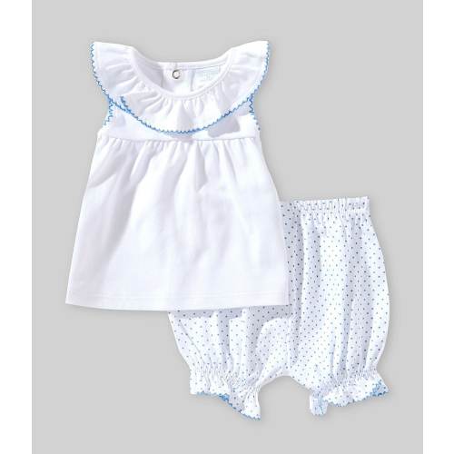 Edgehill Collection Baby Girls Ruffle Neck Short Sleeve Top & Polka Dot Shorts Set