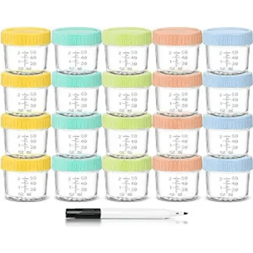 20 Pack Glass Baby Food Storage Containers 4 Oz Baby Food Jars with Lids Baby Food Maker Microwave Dishwasher Freezer Safe 100% Leak-Proof BPA Free