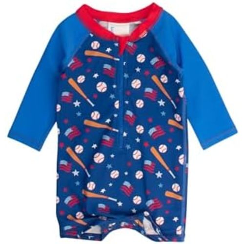 RUGGEDBUTTS Baby/Toddler Boy Swimsuit, One Piece Zipper Rash Guard Sunsuit with UPF 50+ Sun Protection