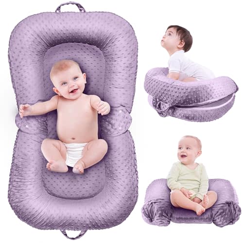 Baby Lounger - 3-in-1 Infant Lounger for Newborn 0-24 Months, Breathable & Soft Baby Nest Cover Co Sleeping for Baby, Portable Snuggle me Lounger for Home and Travel, Babies Essentials Gifts (Purple)
