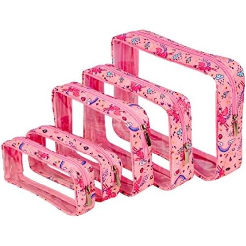 TSA Approved 5-Piece Diaper Bag Organizer Pouch Set Clear Waterproof TPU Kids Toiletry Storage Set Travel Packing Clutch Cube Bags for Baby Nursing
