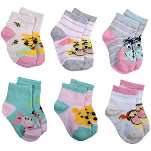 Winnie the Pooh Baby Girls' 6-Pack Quarter Socks