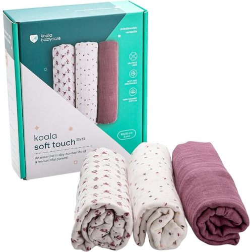 Koala Babycare Organic Muslin Swaddle Blankets for Newborns – GOTS & Oeko-TEX Certified - 3 Pack Soft Cotton Baby Blanket 32 x32 inches - Lightweight, Breathable, and Safe for Boys and Girls