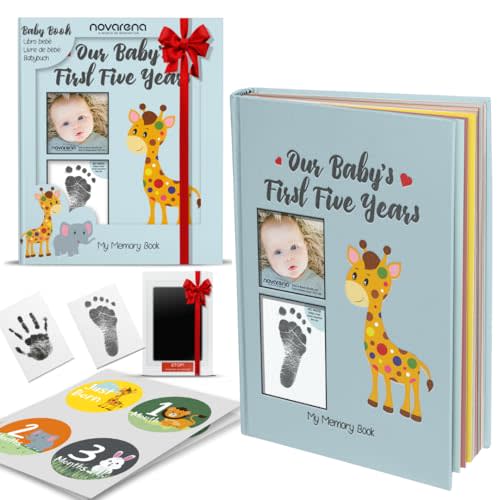 NOVARENA Keepsake Memory Book for Baby Boy or Girl Timeless First 5 Year Baby Book A Milestone Baby Book from Birth to Age 5 Gender Neutral Journal Scrapbook Photo Album Stickers Baby Ink Pad