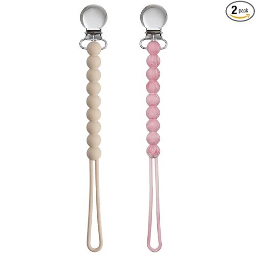 Pacifier Clip for Girls - MORIBOX Paci Clip Soothe Baby Binky Holder for Shower Birthday Gift 2 Pack
