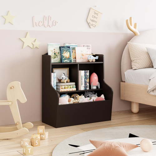 TROPOW Kids 3-Tier Toy Storage Organizer Kids Bookshelf Toy Shelf with Cubby White- 3 Compartment Bookshelf & Toy Shelf,for Toys and Books,Christmas Gifts for Kids