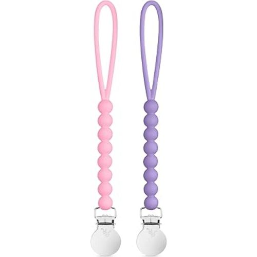 Ryan & Rose Cutie Clip 2 Pack - Pacifier Clip Holder Silicone (Judy-Taffy/Judy-Orchid)