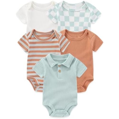 Four Seasons Baby Boy Girl Bodysuits 5-Pack Cotton Comfort Short Sleeve Baby Clothes Soft Infant Outfits