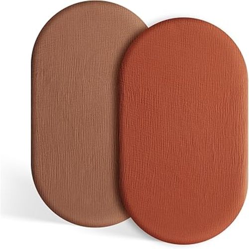 TILLYOU Muslin Bassinet Sheets Girls Boys, 100% Cotton Bassinet Sheets, Fit Oval, Rectangle and Square Mattress, 2 Pack,Caramel&Brown