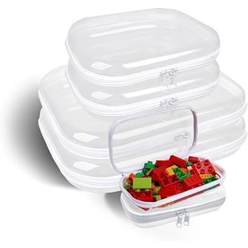 Clear Hard Shell Zipper Case,6PCS Transparent Clear Zipper Pouches,Hard Side Plastic Case Set,Portable Travel Storage Organizer Bins
