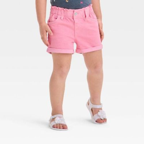 Toddler Girls' Paperbag Shorts - Cat & Jack™ Light Blue 2t: Midweight Denim, Elastic Waistband, Front Snap, Belt Loops