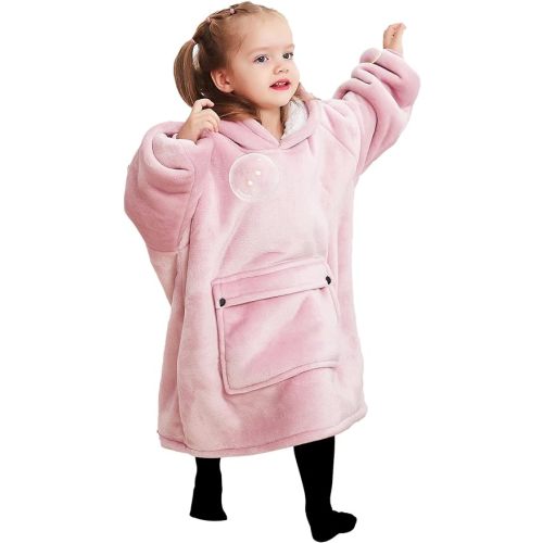 KFUBUO Wearable Blanket Hoodie for Kids Toddlers Sherpa Blanket Sweatshirt With Pocket Cute Hoodies 2-6 Year Old Girl Cute Birthday Gifts Pink