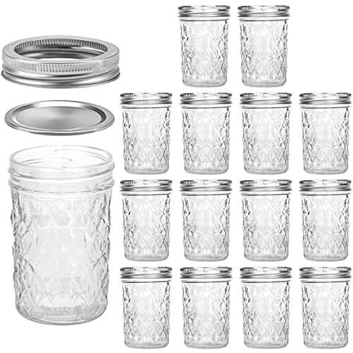 VERONES Mason Jars 8 OZ, 8 OZ Canning Jars Jelly Jars With Regular Lids, Ideal for Jam, Honey, Wedding Favors, Shower Favors, 15 PACK