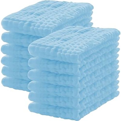 12 Pack Muslin Burp Cloths 100% Cotton Muslin Cloths Large 20''x10'' Extra Soft and Absorbent Baby Burping Cloth - Aqua