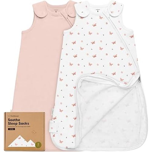 2-Pack Organic Sleep Sacks, 100% Cotton -Baby Sleeping Sack, Wearable Blanket Baby, Sleep Sack for Babies, Toddler Swaddle Sack,Newborn Baby Sleeping Bag,Sleepsack for Infant Girl,Boy (Butterflies, S)