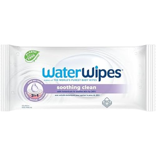WaterWipes Plastic-Free Soothing Clean 99% Water Based Botanical Baby Wipes, Unscented & Hypoallergenic for Sensitive Skin, 1 Resealable Packs (60 Wipes)