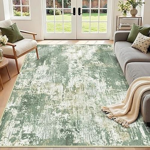 Washable Area Rugs 6'x9' Non-Slip Modern Abstract Soft for Living Room Entryway Bedroom Nursery, Print Pattern, Light Green/Yellow