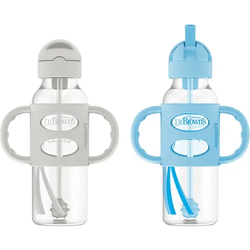 Dr. Brown's Milestones Sippy Straw Bottle with Silicone Handles - Aqua