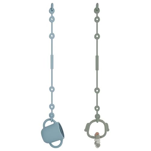 Toy Straps for Baby, Silicone Pacifier Clips Adjustable Stretchable Sippy Cup Straps for Strollers, High Chair, Cribs, Hanging Baskets, Car Seat, Shopping Trolley (Ether+Sage)