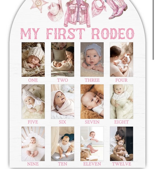 Amazon.com: Pink My First Rodeo My First Year Photo Board, Western Cowgirl Baby Milestone Signs for Girls Boys Nursery Decor, 12 Month Wooden Picture Board for 2x3 Photos, Best Babies Keepsake Gifts-B06