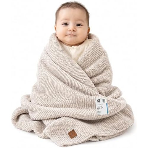 Soft Knit Baby Blanket 30x40 in, Stone – Oeko-Tex Certified, Breathable Swaddle & Receiving Blanket for Newborns, Crib & Stroller, Machine Washable