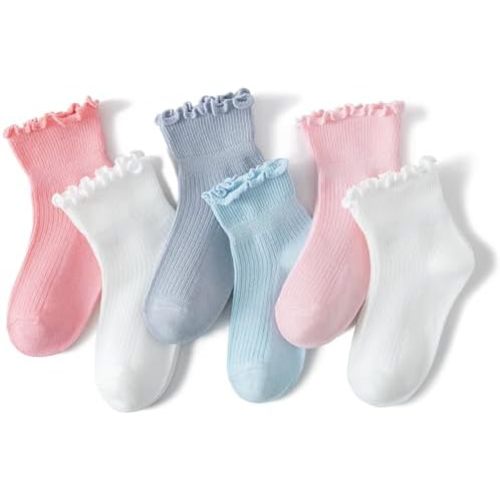 Baby Girls Ruffle Socks Toddler Girls Frilly Dress Crew Socks for 6-12 Months 1-3 Years 3-5 Years 6 Pack