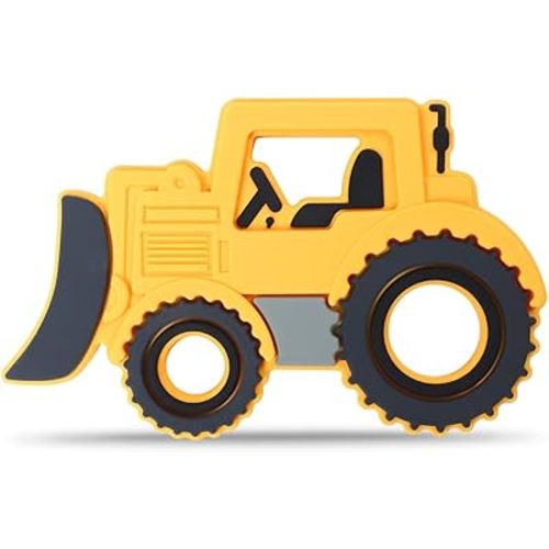 Car Series Baby Teething Toys,Food Grade Silicone Chew Teether for 3 Months+ Infant Boy and Girl,Toddler Sensory Chewing Teether,BPA Free. (Bulldozer, Orange-Yellow)