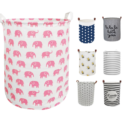 Furrygo Large Laundry Basket, Waterproof Canvas Laundry Hamper, Collapsible Storage Basket Bin for Kids Room, Toy Organizer, Nursery Hamper, Clothes Hamper, Pink Elephant