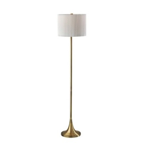 Adesso Eli Floor Lamp Antique Brass: 60" Height, Off-White Linen Shade, 3-Way Rotary Switch
